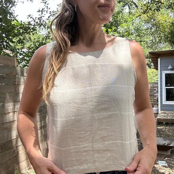 100% Linen Cropped Tank Jones New York - Picture 1 of 8